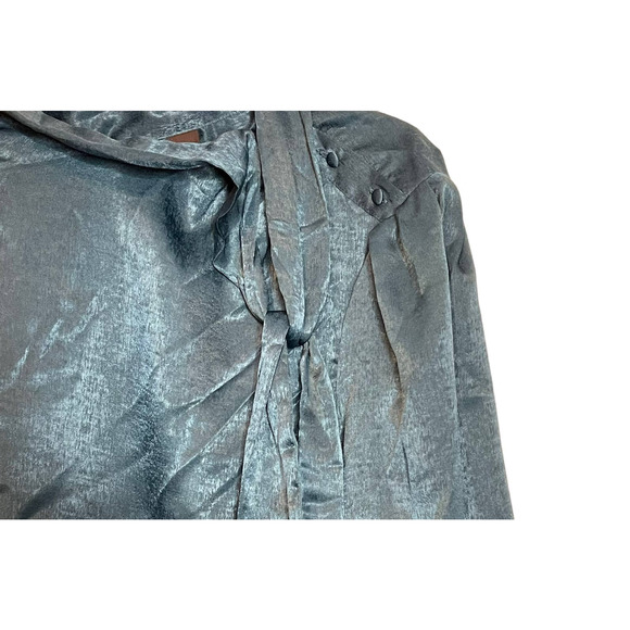 Worthington Satin Texas Teal Draped Textured Blouse Hi Neck Bow‎ Women PXXL NWT - Picture 6 of 8